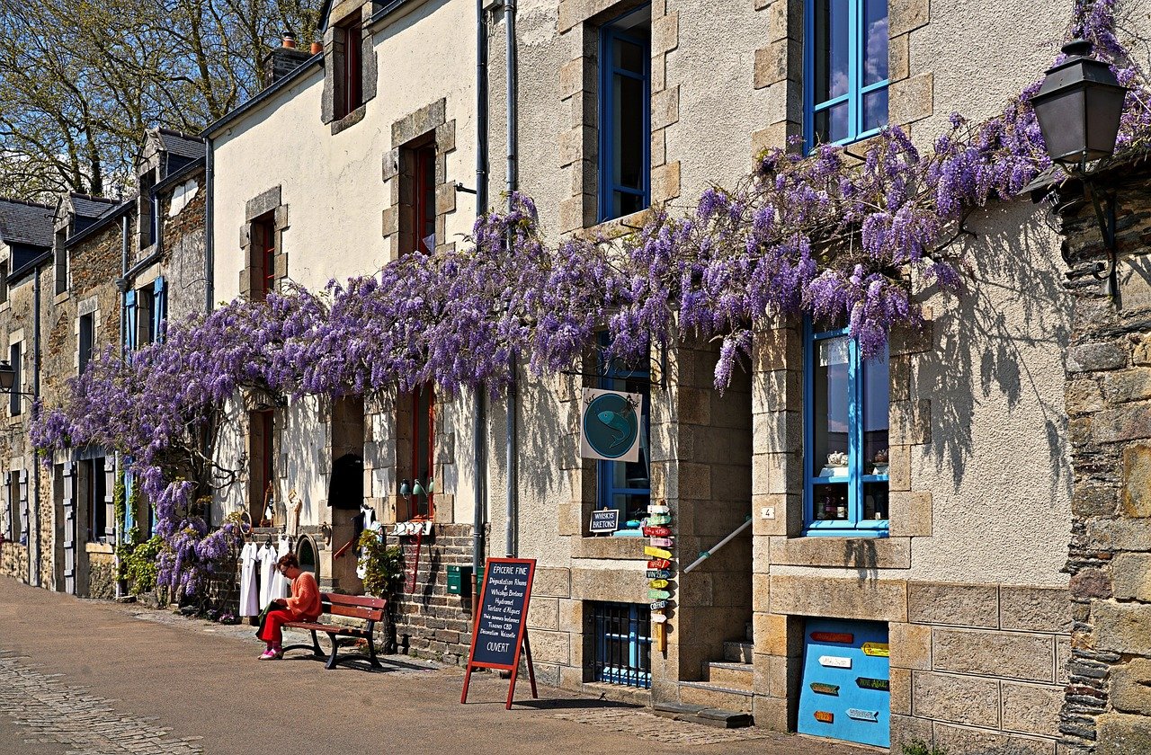 Mercato locale di un pittoresco villaggio del Sud-Ovest francese, affollato di visitatori e prodotti tipici.