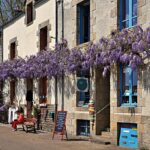 Un village pittoresque en France, avec des ruelles charmantes et des fleurs printanières en pleine floraison.